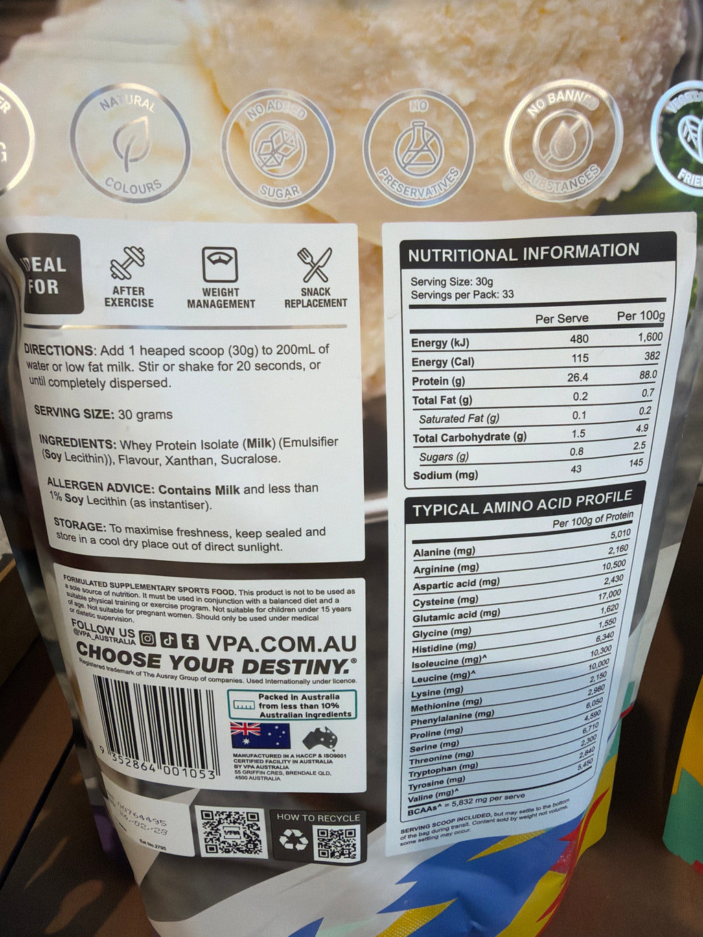 VPA Whey Isolate - Vanilla Ice Cream Flavour