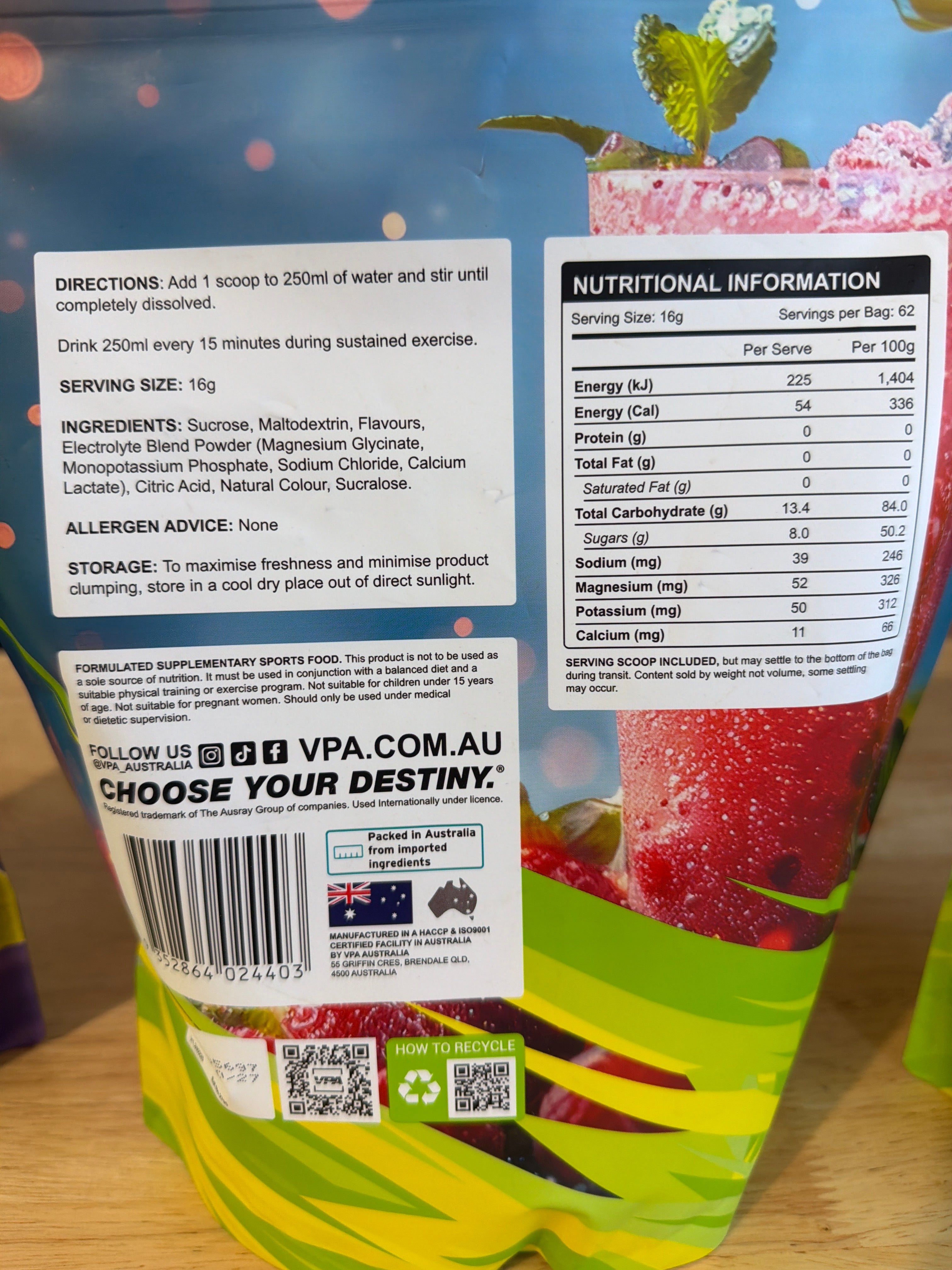 VPA Electrolyte Powder Mix - Berrylicious Blast Flavour