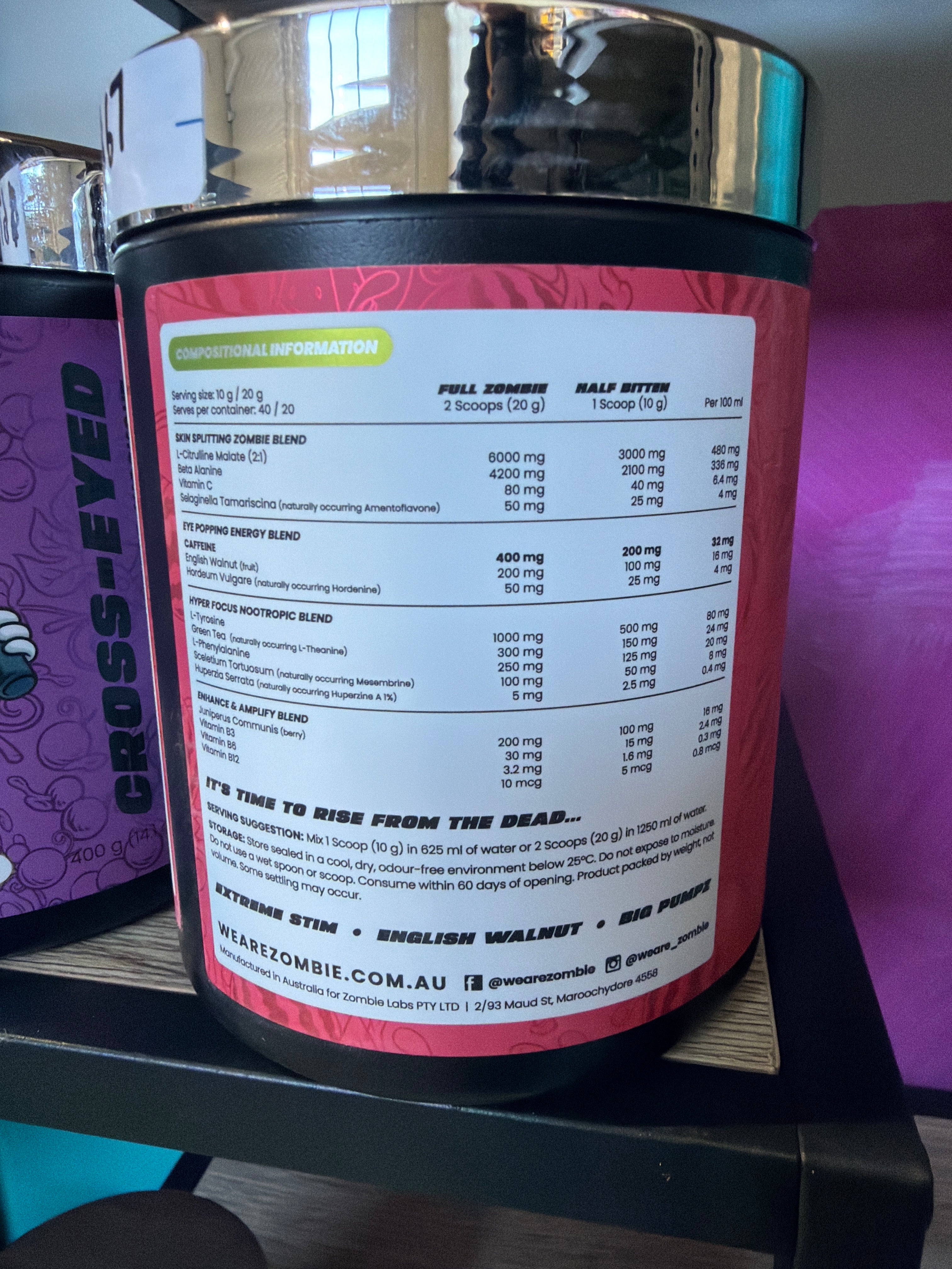 Zombie Labs Cross-Eyed Extreme Stimulant Pre-Workout - Wicked Watermelon 400g