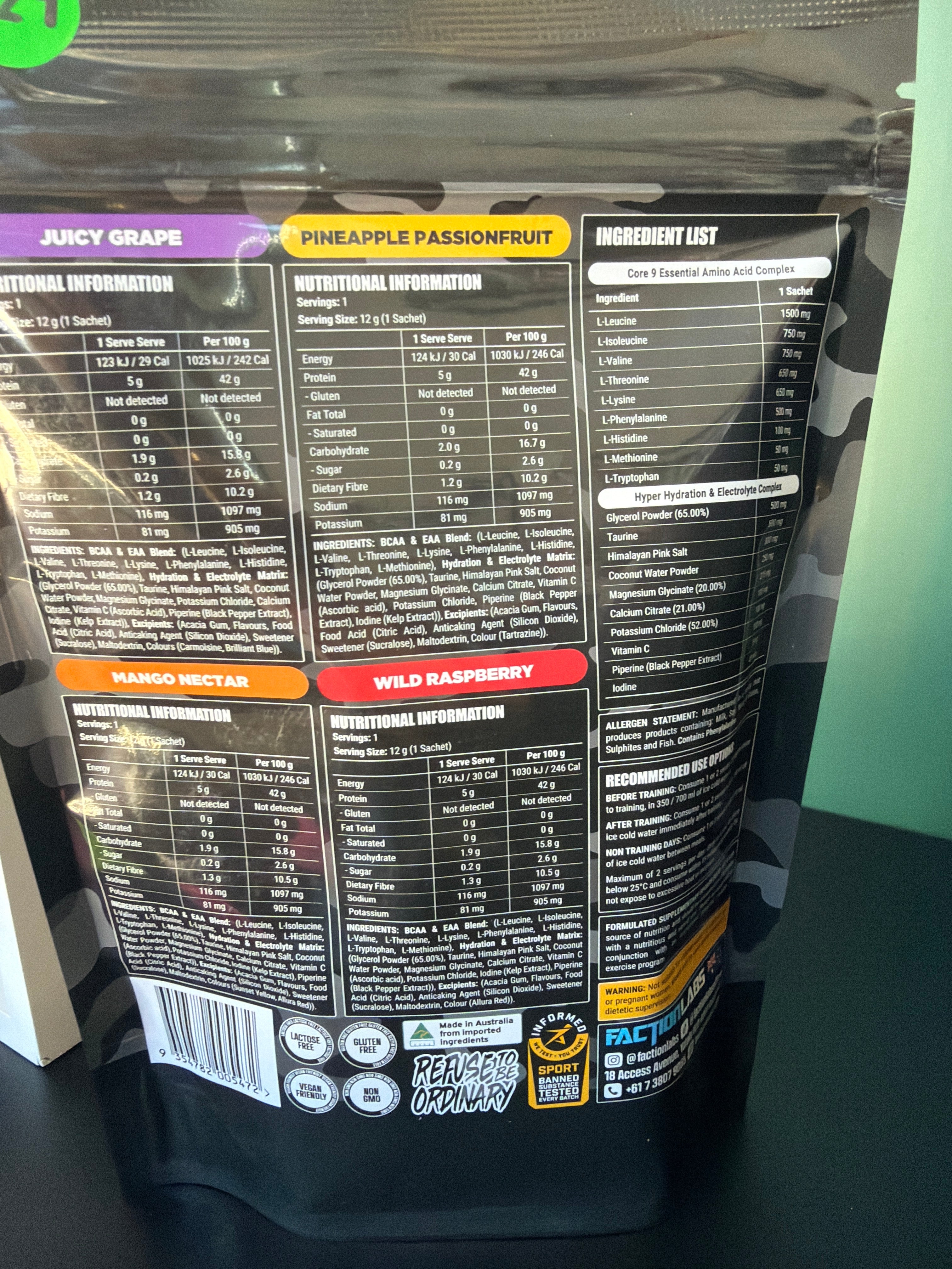 Faction Labs Core 9 EAA Hydration + Recovery – Variety Pack (8 Sachets)